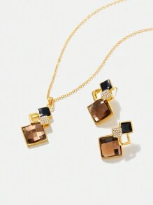 BizChic 3pcs/Set Classic Asymmetric Gemstone Jewelry Set, European And American Style