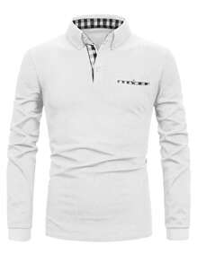 男士拼接雙色格子邊POLO衫 - 白色 - 查看 3