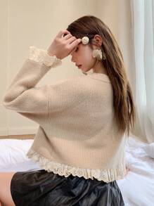 DAZY Lá sen tỉa Tie Trước Thả vai Cắt sửa áo lông cừu - Màu be - Xem 2