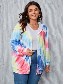 SHEIN LUNE 加大码扎染拉链抽绳卫衣 - 彩色 - 查看 5