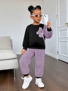 SHEIN Bộ đồ nỉ nỉ thời trang NovaGlow Young Girl Young Girl, dày dặn - Màu tím - Xem 3