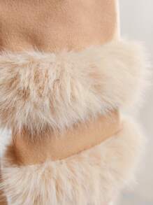 Modelyn 毛茸茸袖口腰帶圍裹花呢外套 - 卡其色 - 查看 6