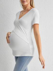SHEIN Maternity Crossover Front Nursing Tee - White - View 4