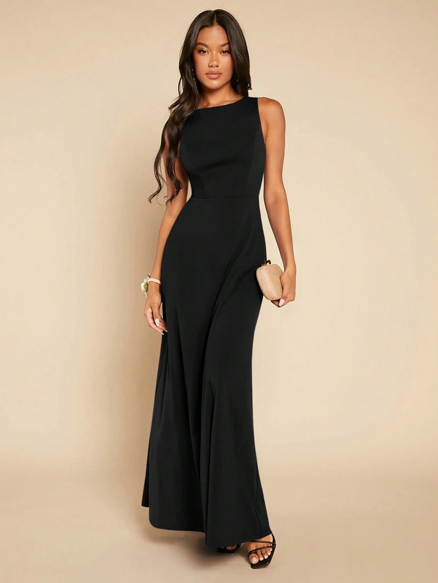 SHEIN Belle Solid Twist Backless Bridesmaid Dress