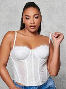 SHEIN BAE Top tipo camiseta con bustier de encaje para tallas grandes - Blanco - Ver 5