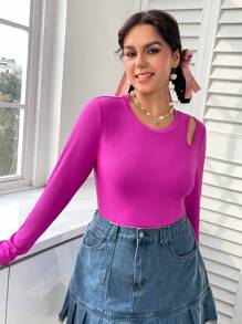 SHEIN EZwear 女士們大碼素色T恤 - 玫紅色 - 查看 5