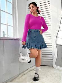 SHEIN EZwear 女士們大碼素色T恤 - 玫紅色 - 查看 3