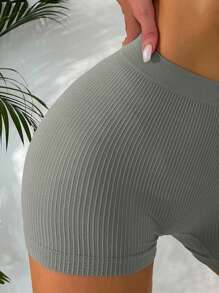 素色條紋針織平角褲 - 灰色 - 查看 3