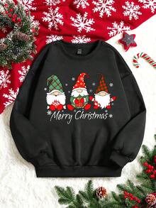 SHEIN LUNE Hơn In Giáng sinh Thả vai Áo nỉ - màu đen - Xem 3