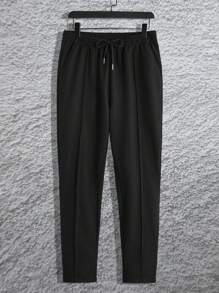 Manfinity Homme Hombres Pantalones con camiseta tejido de canalé con cremallera cuarta - Negro - Ver 3