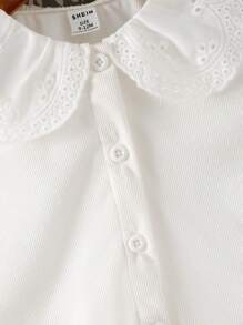 SHEIN Baby Girl Eyelet Embroidery Statement Collar Flare Sleeve Top - White - View 4
