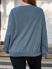 SHEIN LUNE Plus Guipure Lace Insert Drop Shoulder Sweatshirt - Dusty Blue - View 3