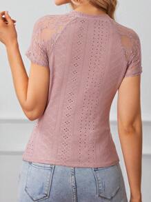 SHEIN Frenchy Contrast Lace Raglan Sleeve Tee - Dusty Pink - View 2