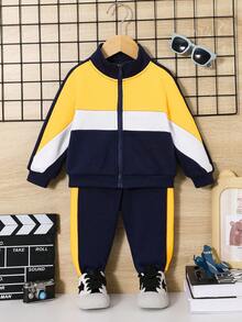 SHEIN Đứa bé trai Khối màu Dây kéo Áo khoác & Quần nỉ Without Tee - Nhiều màu - Xem 5