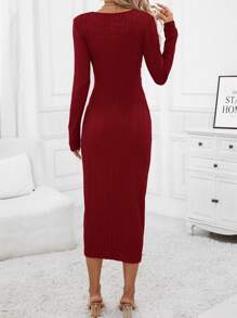 SHEIN Clasi Kleid mit Einfarbig Rüschen, Schlitz, - Bordeaux - Übersicht 2