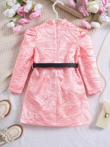 SHEIN Cô Gái Trẻ Chất rắn Cổ giả Ống tay áo Đầm Với thắt lưng - Hồng - Xem 2