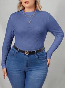SHEIN LUNE Hơn Chất rắn Cổ giả Áo thun - Xanh đậm - Xem 1