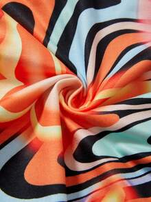 SHEIN ICON Butterfly Print Drawstring Side Draped Collar Cami Dress - Orange - View 8