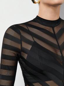BizChic Lưới trong suốt Áo liền quần chặt Không có bộ đồ lót - màu đen - Xem 6