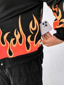 Flirla 大碼車&火圖案落肩袖夾克 - 彩色 - 查看 4