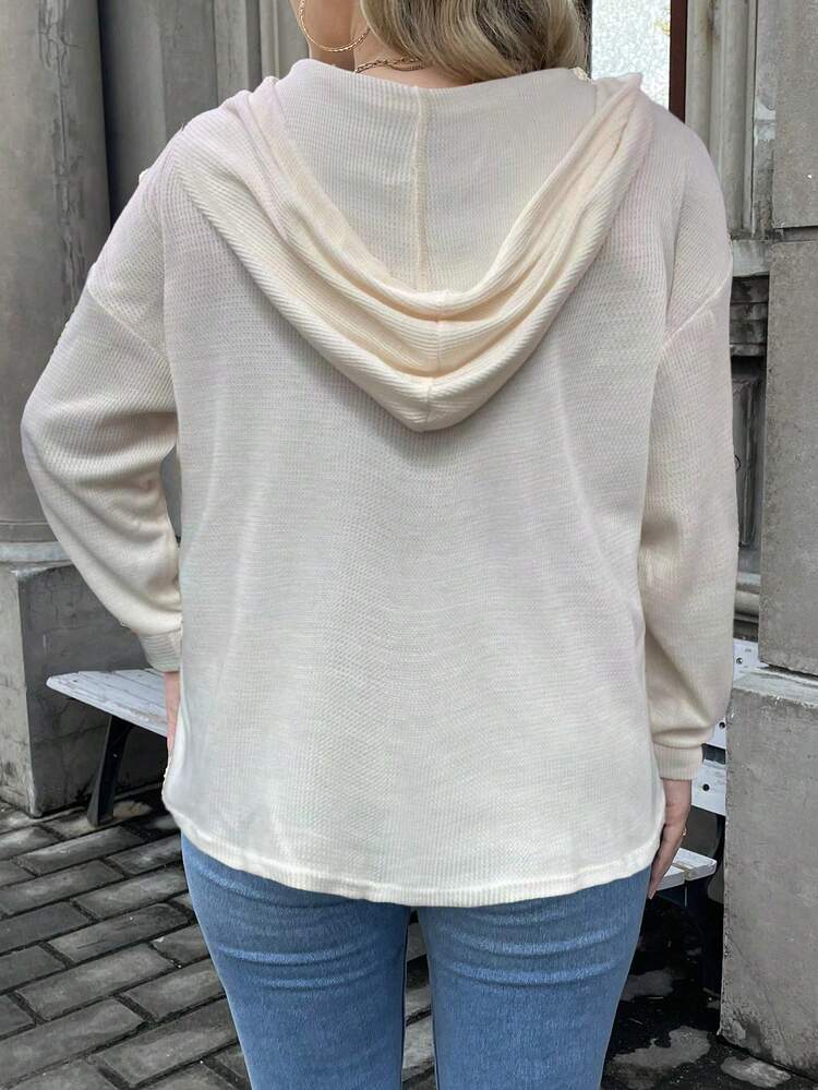 Plus Size Hooded Sweatshirt With Drop Shoulder, Button Front And Sweatshirt Pullover Fall Sweatshirt