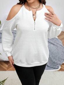 SHEIN CURVE+ 休閒拉鍊純色大碼運動衫