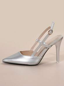 Fall/Winter 2025 Women's Pointed Toe High Heels, New Spring/Summer Fashion Open Heel Pumps, Suitable For Dates, Casual Outings, Commute, Banquets And Parties, Elegant, Party Outfits - Silver - View 5