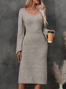 SHEIN Clasi Marled Knit Scoop Neck Sweater Dress - Apricot - View 4