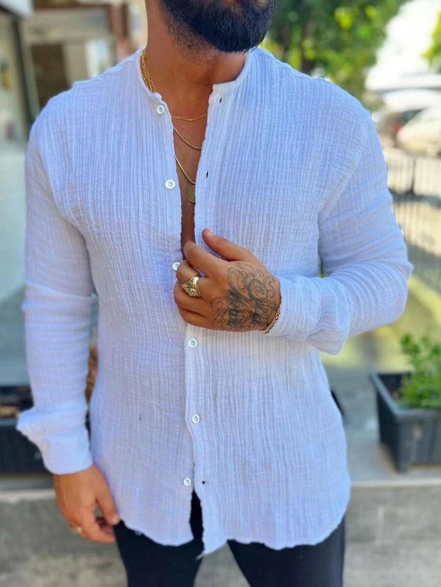 Men Solid Button Up Shirt