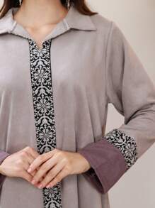 Contrast Panel Arabian Dress - Mauve Purple - View 3