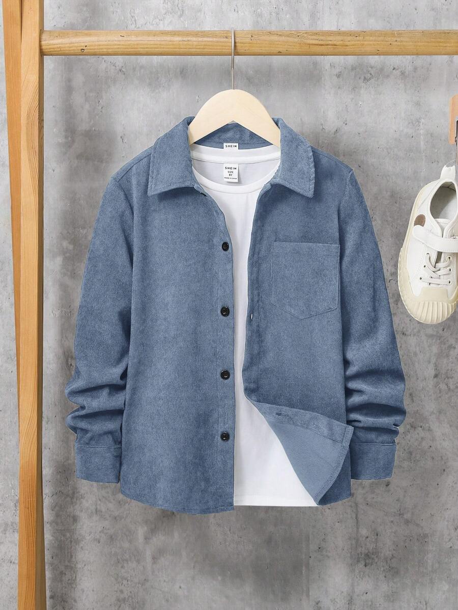 SHEIN 男大童1入組口袋貼布襯衫