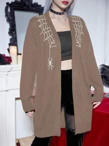 PUNK Spider Web Pattern Cardigan Fall Cloth For Women - Khaki - View 4