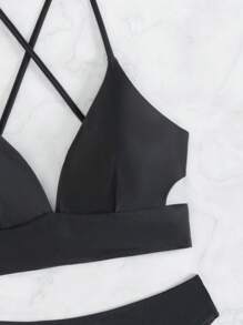 Criss Cross Back Bikini Set - Black - View 3