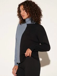 SHEIN BASICS Two Tone Turtleneck Drop Shoulder Sweater - Multicolor - View 4