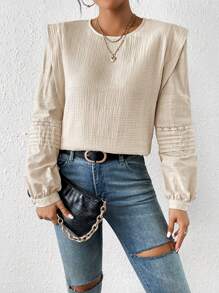 SHEIN Frenchy Solid Keyhole Back Button Detail Blouse - Apricot - View 5