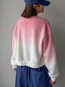 DAZY Ombre Drop Shoulder Oversized Sweatshirt,Fall Clothes - Pink - View 2