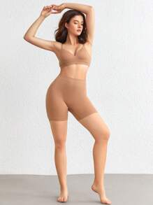 Leisure Extremely Stretchy Seamless & Skin-Friendly High Rise Comfortable Solid Shorts-Khaki - Khaki - View 5