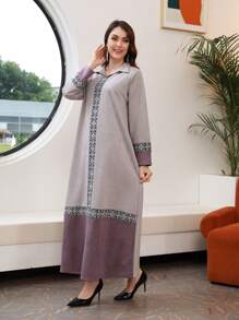 Contrast Panel Arabian Dress - Mauve Purple - View 6