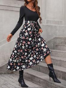 SHEIN EZwear 印花繫腰帶洋裝 - 彩色 - 查看 6