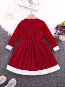 SHEIN Young Girl Contrast Trim Dress for Christmas