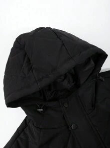 Manfinity Homme 1pc Solid Color Quilted Loose Fit Hooded Coat For Men - Black - View 4