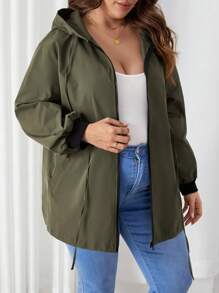 SHEIN 孕婦大碼腰部抽繩拉鏈開襟連帽夾克