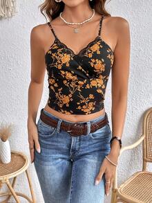 SHEIN VCAY Top de tirantes con estampado floral - Negro - Ver 6