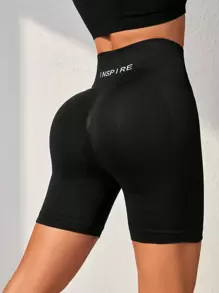 Đồ họa Chữ cái Thắt lưng băng rộng Quần short thể thao đạp xe - Nhiều màu - Xem 1