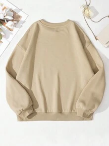 SHEIN Essnce Sudadera con girasol & con estampado de slogan con forro térmico - Caqui - Ver 2