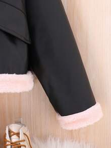 SHEIN Tween Girl Teddy Lined PU Leather Jacket - Black - View 6