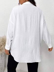 SHEIN Frenchy 大碼落肩袖口袋貼布襯衫 - 白色 - 查看 2