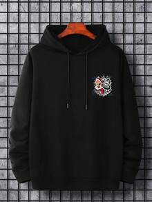 Manfinity Hypemode Men Plus Slogan & Cartoon Graphic Drawstring Hoodie - Black - View 2