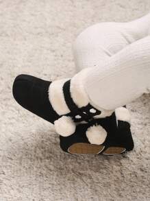 适合 0-1 岁婴儿的冬季保暖软底鞋 - 黑色 - 查看 3