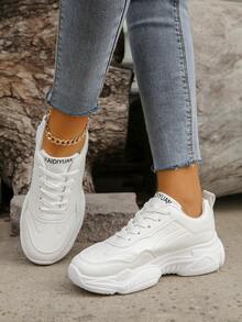 秋季女款跑鞋，輕便、休閒、厚底運動鞋、香港款式大碼鞋，適合學生 - 白色 - 查看 4